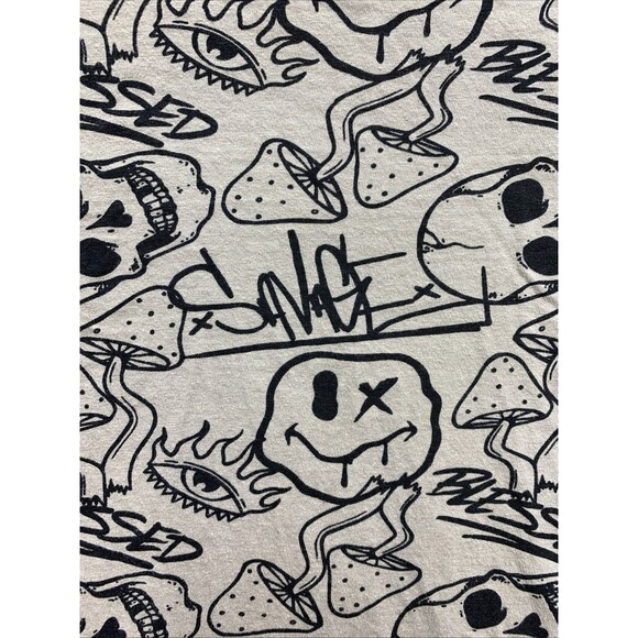 WXYZ Graphic Tee T-Shirt Men's Mushroom Emoji Skulls Crewneck Short Beige Medium - Picture 8 of 12